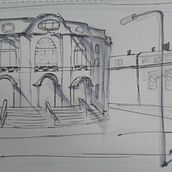 Architektonische Zeichnung mit Aquarell - Tonhalle St. Gallen . Drawing, Watercolor Painting, Architectural Illustration, Sketchbook, Ink Illustration, and Sketching project by baldauf_judith - 04.24.2025