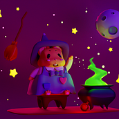 Aysun la brujita. Un proyecto de 3D, Diseño de personajes 3D, Diseño 3D, Modelado 3D y Diseño de personajes de Anne Julieth Bustos Cubaque - 25.04.2025