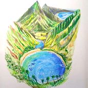 Meu projeto: Paisagem Hawaiana. Creativit, Drawing, Pencil Drawing, Sketchbook, and Sketching project by Edi Assis - 04.27.2025