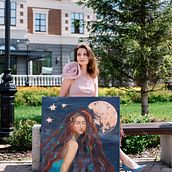 The girl and the moon. Een project van Schilderij van natalya_art_studio - 28.04.2025