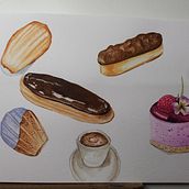Pintando Pâtisserie . Fine Arts, Traditional illustration, Painting, and Watercolor Painting project by Edi Assis - 04.30.2025