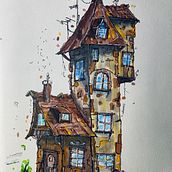 My first art piece after the course. Architectural Illustration, Drawing, Ink Illustration, Sketchbook, and Sketching project by Ridwan Siddique - 05.01.2025