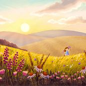 Joyful Meadows at Golden Hour. Digital Illustration project by Van Thi Diep - 05.07.2025