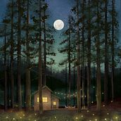 Cabin in the Woods Under a Full Moon. Digital Illustration, and Animation project by Van Thi Diep - 05.07.2025