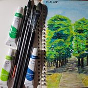 The tree tunnel. Un proyecto de Pintura gouache, Pintura, Bellas Artes e Ilustración naturalista				 de Daniela Alexandrescu - 25.05.2025