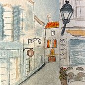 Street in Leon. Drawing, Watercolor Painting, Architectural Illustration, Sketchbook, Ink Illustration, and Sketching project by Charlotte Wenninger - 05.26.2025