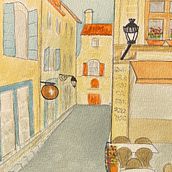 Street scene in Arles. Sketching, Drawing, Traditional illustration, Architectural Illustration, Watercolor Painting, and Sketchbook project by Charlotte Wenninger - 05.31.2025