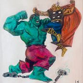 Pintura acrílica Hulk vs Thor . Comic, Character Design, Traditional illustration, Painting, Acr, and lic Painting project by Rubén Hidalgo - 06.02.2025