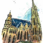 St. Stephen's Cathedral in Vienna. Watercolor Painting, and Architecture project by Sebastian - 06.04.2025