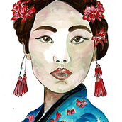 Portrait de Geisha . Fine Arts, Portrait Drawing, Painting, and Watercolor Painting project by Desislava Boschet - 06.04.2025
