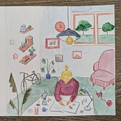Self portrait: Colourful busy me. Sketching, Creativit, Drawing, Traditional illustration, Watercolor Painting, Gouache Painting, and Sketchbook project by marlen_boller - 06.10.2025