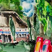 City Park Café in Early Summer . Watercolor Painting project by Bente - 06.11.2025