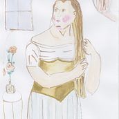 Ella se peina. Fine Arts, Design, Traditional illustration, Painting, Creativit, Creating with Kids, and Sketchbook project by Eduardo García - 06.12.2025