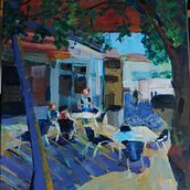 Impressionist painting: Bar el Caribe. Acr, lic Painting, Fine Arts, and Painting project by Karen Garland - 06.13.2025