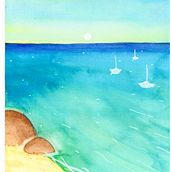 Lever de soleil au bord de mer. Fine Arts, Painting, and Watercolor Painting project by Anna Gaubert - 06.15.2025