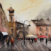 Straßenszene in Riva del Garda. Watercolor Painting project by Martina Trost - 06.17.2025