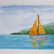O Barco Solitário. Naturalistic Illustration, Painting, and Watercolor Painting project by Mônica Maria Fernandes de Lima - 06.18.2025