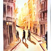 City light, Barcelona. Drawing, Traditional illustration, Fine Arts, Painting, and Watercolor Painting project by Dimitra - 06.19.2025