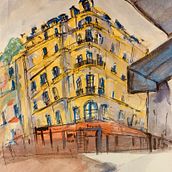 Practice work of Architectural sketch and water colour . Drawing, Watercolor Painting, Architectural Illustration, Sketchbook, Ink Illustration, and Sketching project by Simon Massey - 06.23.2025
