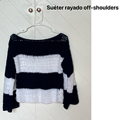 Suéter rayado off shoulders. Un proyecto de Diseño de moda, DIY, Tejido, Crochet y Diseño textil de val_rv - 26.06.2025