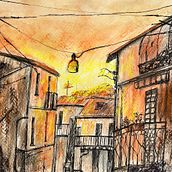 Paysage urbain au coucher du soleil. Un projet de Illustration traditionnelle de Diane Quee - 27.06.2025