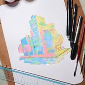 City after the rain. Traditional illustration, Fine Arts, and Drawing project by Cris Día - 06.28.2025
