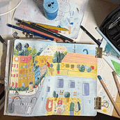 Rooftoops of Hamburg with gouache . Un proyecto de Bocetado, Dibujo, Ilustración tradicional, Ilustración arquitectónica, Sketchbook y Pintura gouache de bob_2009 - 28.06.2025