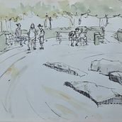 Maria Hendrikaplein in Gent. Traditional illustration, and Drawing project by barbara_en_kurt - 06.30.2025