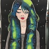 Chica Universo. Fine Arts, Painting, Traditional illustration, and Watercolor Painting project by Gretel Uriarte - 07.01.2025