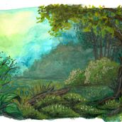 Forest landscape. Fine Arts, Gouache Painting, Naturalistic Illustration, Painting, and Watercolor Painting project by Joanna Cieslinska - 07.01.2025