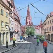 Cityscape in Freiburg . % jutta_loeffler tarafından hazırlanan Sulubo, a Resim, Güzel sanatlar, Mimari İllüstras, Ve on projesi - 07.09.2025