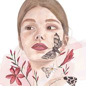 Retrato y polillas. Fine Arts, Traditional illustration, Painting, Watercolor Painting, Drawing, Portrait Drawing, and Artistic Drawing project by marina_gmestre - 07.11.2025