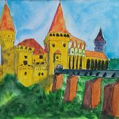 Corvin Castle in Hunedoara. Desenho, Pintura em aquarela, Ilustração arquitetônica, Sketchbook, Ilustração com tinta, e Esboçado projeto de Viorica Juncan - 13.07.2025