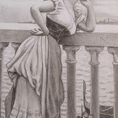 Desenho a Lápis de "A Espera" de Eugene von Blaas Ein Projekt aus dem Bereich Zeichnung, Traditionelle Illustration, Bildende Künste, Malerei, Kreativität, Modedesign, Weben, Kunstleitung, Bleistiftzeichnung, Architektur, Raumgestaltung und Porträtzeichnung von André Philippault - 19.07.2025