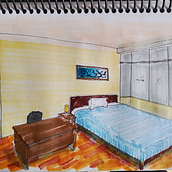 Representación de mi dormitorio. Arquitetura e Ilustração arquitetônica projeto de Oscar Sotomayor - 22.07.2025