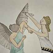 Illustrating The Birth of a Siren. Design de personagens, Ilustração digital, Desenho, Ilustração tradicional, Pintura, e Pintura em aquarela projeto de Pamela Lloyd - 22.07.2025