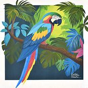 Guacamaya Magia Tropical. Acr, lic Painting, Decorative Painting, Digital Illustration, Painting, and Street Art project by KAREN RODRÍGUEZ - 07.24.2025
