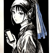 La joven del siglo XXI de Vermeer al manga. Un proyecto de Ilustración tradicional, Pintura, Creatividad, Manga y Dibujo de Retrato de paloma_vilches - 24.07.2025