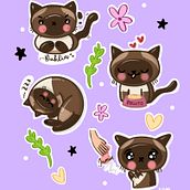 Dahlia Cat Kawaii Sticker Sheet. Un proyecto de Diseño de personajes, Diseño de producto digital, Ilustración digital y Creatividad de Yennia Marval - 09.08.2025