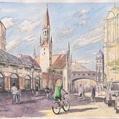 Color y Luz en las calles de Munich. Architectural Illustration, Painting, and Watercolor Painting project by José Berjano Gil - 08.10.2025