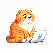 Cute Scottish Fold Cat Freelancer Working on a Laptop Sticker. Un proyecto de Ilustración digital, Diseño gráfico, Diseño y Diseño con IA de Tatsin Meechai - 12.08.2025
