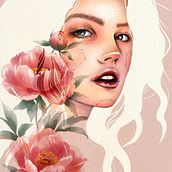 Girl and flowers . Un proyecto de Bellas Artes, Ilustración tradicional, Pintura, Pintura a la acuarela, Dibujo, Dibujo de Retrato y Dibujo artístico de Carrie Apps - 24.08.2025