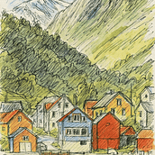 Town by the ocean . Architectural Illustration, Drawing, Ink Illustration, Sketchbook, and Sketching project by pearl_nevill - 09.07.2025