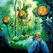 Fantasy Forest with Fairies. Projekt z dziedziny  Sztuki piękne, Malowanie gwaszami, Ilustracja naturalist, czna,  Malarstwo i Malowanie akwarelą użytkownika jutta_loeffler - 08.09.2025