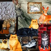 EL DOMINIO DE LOS GATOS . Un progetto di Illustrazione digitale, Graphic design, Pittura, Creatività, Collage, Intelligenza Artificiale e Generazione di Immagini di María Fernández de Risso - 17.09.2025