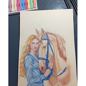 Chica con su caballo . Traditional illustration, Fine Arts, Pencil Drawing, Drawing, Portrait Drawing, Realistic Drawing, and Artistic Drawing project by manu_arte04 - 09.27.2025