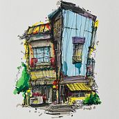 House, flowers and Albert ;). Architectural Illustration, Drawing, Ink Illustration, Sketchbook, and Sketching project by ilanibox - 09.27.2025