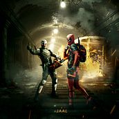 Poster Deadpool x Vigilante. Pós-produção fotográfica, Retoque fotográfico, Fotografia, Fotografia digital, Fotografia artística, e Fotomontagem projeto de Jonathan Arriaga - 21.10.2025