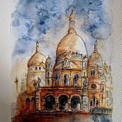 Le Sacré Coeur de Montmartres . Un proyecto de Dibujo, Pintura a la acuarela, Ilustración arquitectónica, Sketchbook, Ilustración con tinta y Bocetado de kahina_olafsson - 26.10.2025
