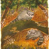  Racoon Siblings in Forest Path Adventure  . % Ruth Hayashi tarafından hazırlanan Çocuk İllüstras, onu, Çizim, Guaj Bo, ama, Geleneksel illüstras, on, Mürekkep İllüstras, onu, Ve Tablo projesi - 11.21.2025